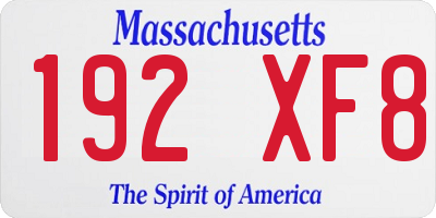 MA license plate 192XF8