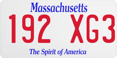 MA license plate 192XG3