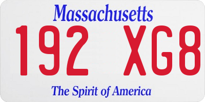 MA license plate 192XG8