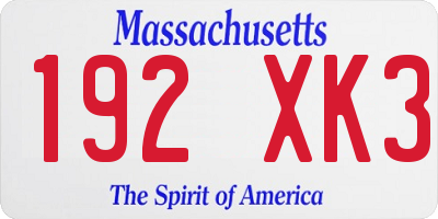 MA license plate 192XK3
