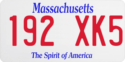 MA license plate 192XK5