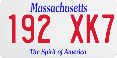 MA license plate 192XK7