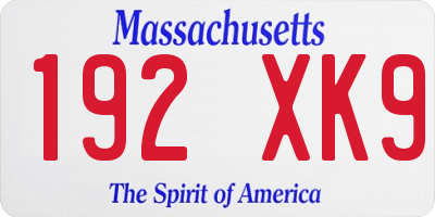 MA license plate 192XK9