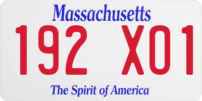 MA license plate 192XO1