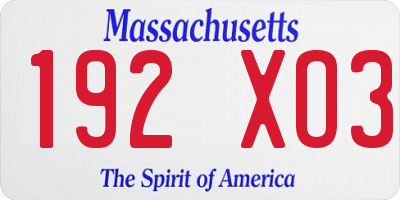 MA license plate 192XO3