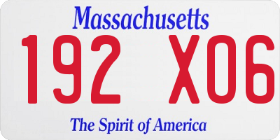 MA license plate 192XO6