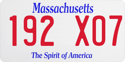 MA license plate 192XO7