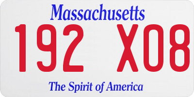 MA license plate 192XO8