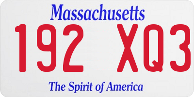MA license plate 192XQ3