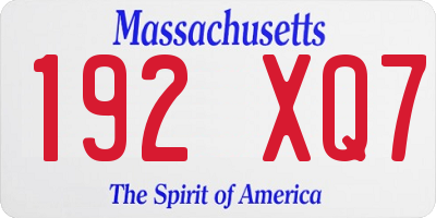 MA license plate 192XQ7