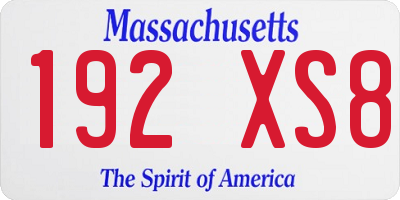 MA license plate 192XS8