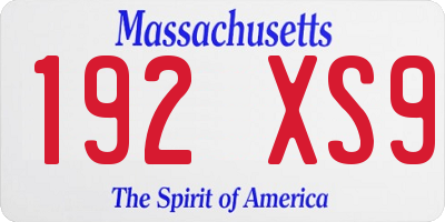 MA license plate 192XS9