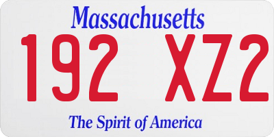 MA license plate 192XZ2