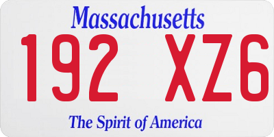 MA license plate 192XZ6