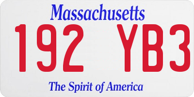 MA license plate 192YB3
