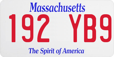 MA license plate 192YB9