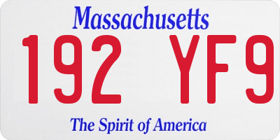 MA license plate 192YF9