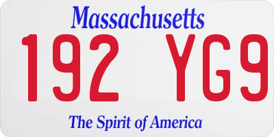 MA license plate 192YG9