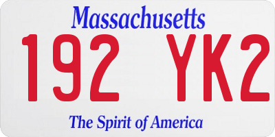 MA license plate 192YK2