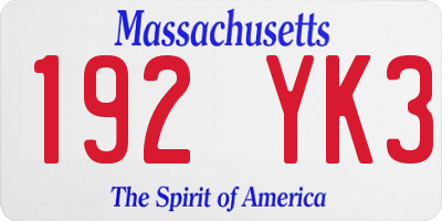 MA license plate 192YK3