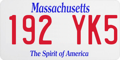 MA license plate 192YK5