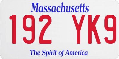 MA license plate 192YK9