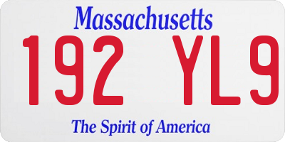 MA license plate 192YL9