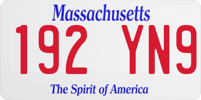 MA license plate 192YN9