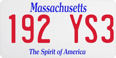 MA license plate 192YS3