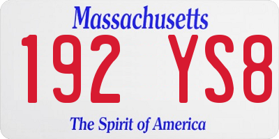 MA license plate 192YS8