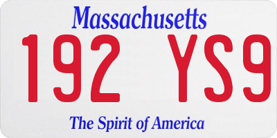 MA license plate 192YS9