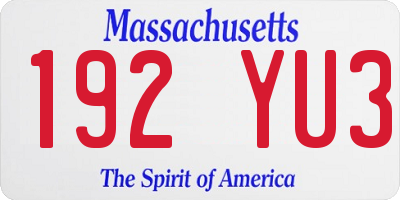 MA license plate 192YU3
