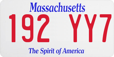 MA license plate 192YY7