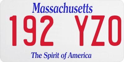 MA license plate 192YZ0