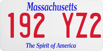 MA license plate 192YZ2