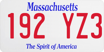 MA license plate 192YZ3