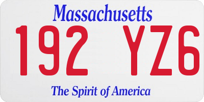 MA license plate 192YZ6
