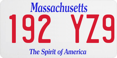 MA license plate 192YZ9