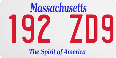MA license plate 192ZD9