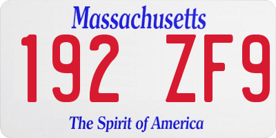 MA license plate 192ZF9