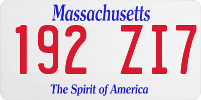MA license plate 192ZI7
