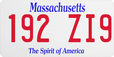 MA license plate 192ZI9