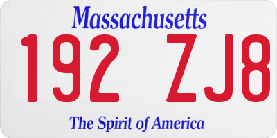 MA license plate 192ZJ8