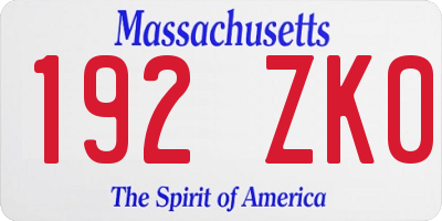 MA license plate 192ZK0