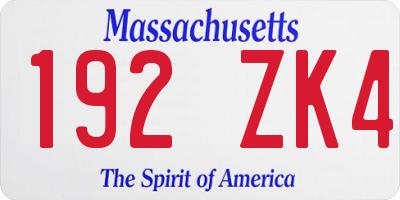 MA license plate 192ZK4