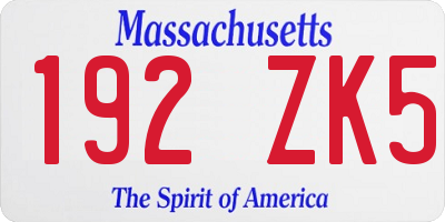 MA license plate 192ZK5