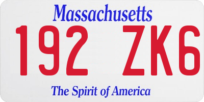 MA license plate 192ZK6