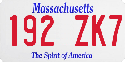 MA license plate 192ZK7