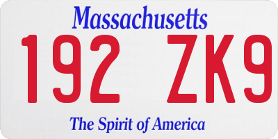MA license plate 192ZK9