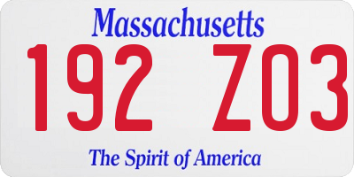 MA license plate 192ZO3
